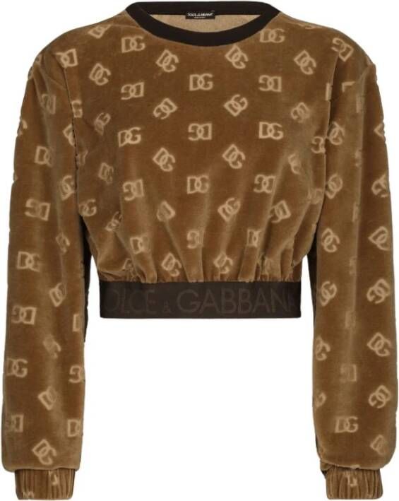 Dolce & Gabbana Bruine Monogram Jacquard Cropped Sweatshirt Bruin Dames