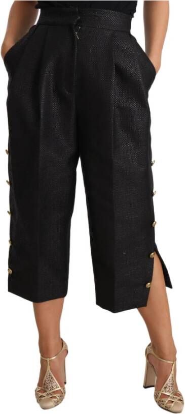 Dolce & Gabbana Zwarte zijknoppen katoen bijgesneden broek Zwart Dames