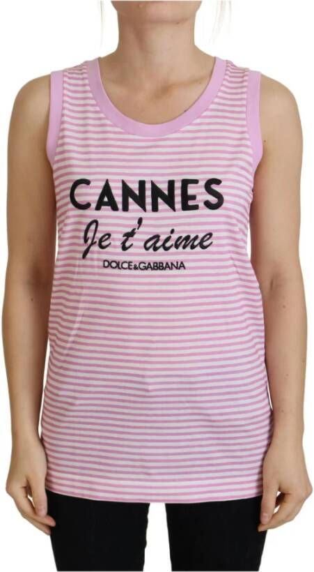 Dolce & Gabbana Cannes Je taime Gestreepte Mouwloze Top Roze Dames