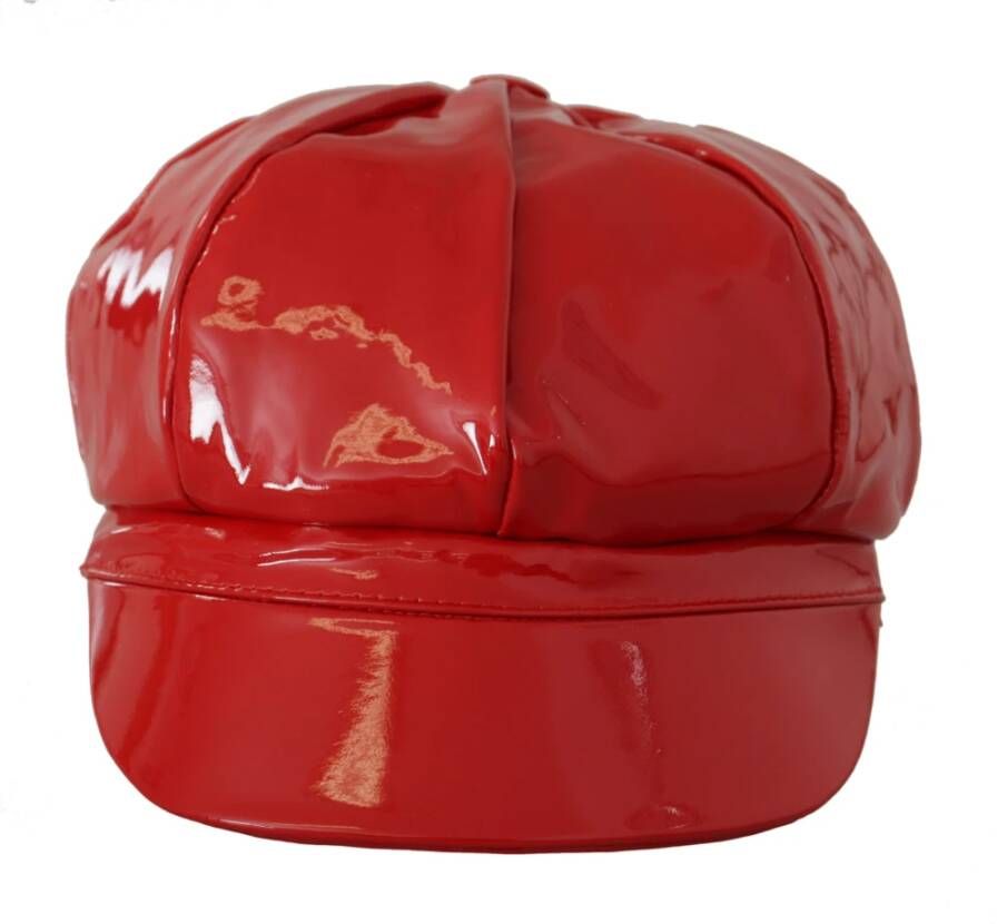 Dolce & Gabbana Rode Lam Leren Kleine Rand DG Logo Ketting Cap Hoed Rood Unisex