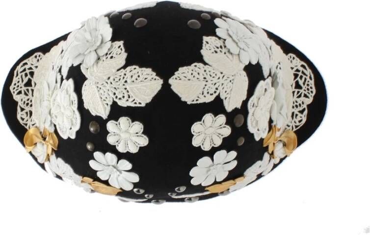 Dolce & Gabbana Zwarte bloemen wollen cloche hoed met metalen details Zwart Dames