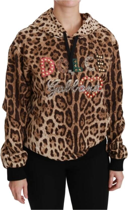 Dolce & Gabbana Brown Hooded Studded Ayers Leopard Sweater Bruin Dames