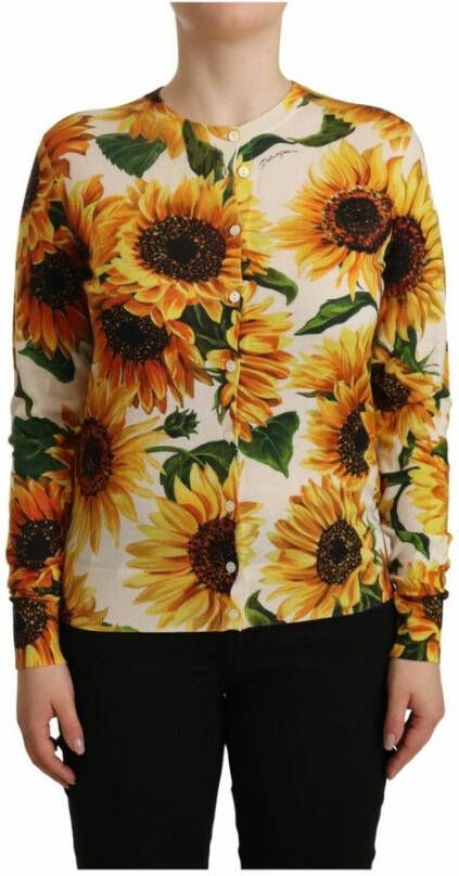 Dolce & Gabbana Witte Daisy Zonnebloem Cardigan Sweater White Dames