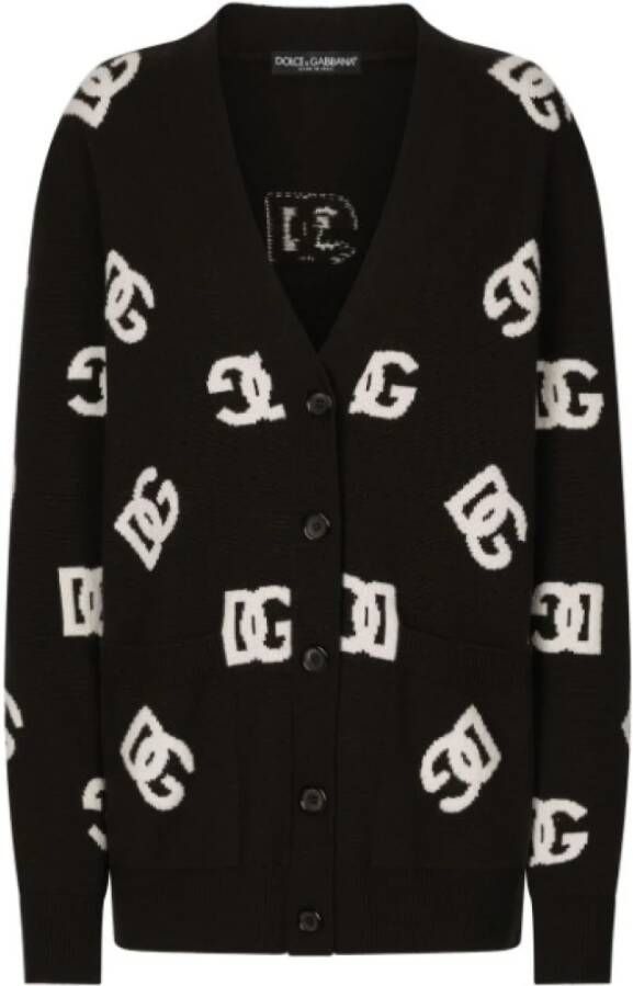 Dolce & Gabbana Contrasterende Logo Cardigan in Bruin Brown Dames