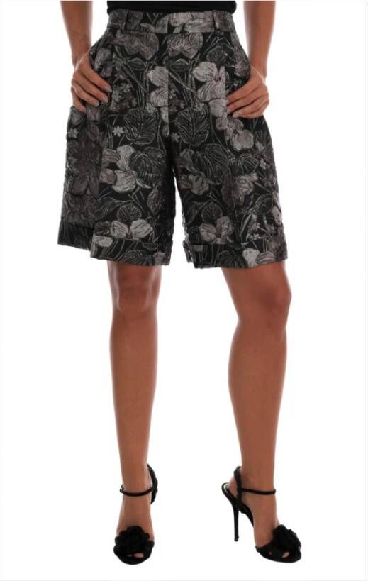 Dolce & Gabbana Grijze Bloemen Brokaat Hoge Taille Shorts Gray Dames