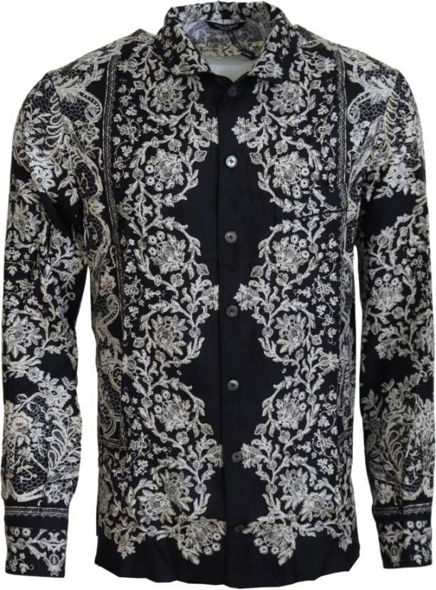 Dolce & Gabbana Blauwe Zijden Bloemen Barok Satijnen Casual Overhemd Blue Heren