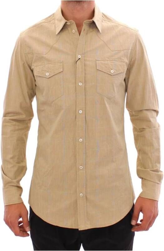 Dolce & Gabbana Beige Geruite Casual Overhemd Exclusieve MainLine BlackLabel Collectie Beige Heren