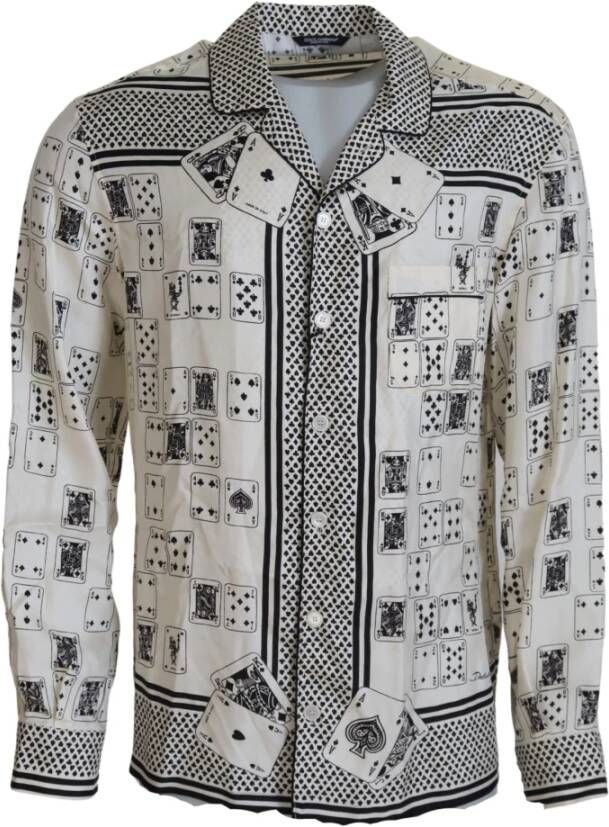 Dolce & Gabbana Casual Satijnen Overhemd Wit Kaartspel Print Wit Heren