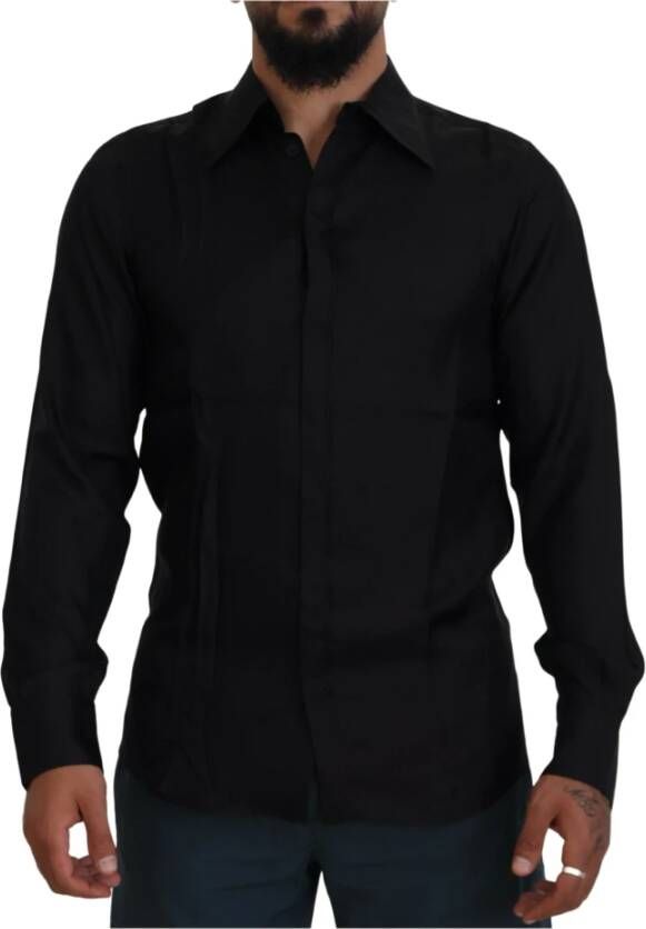 Dolce & Gabbana Zwarte Zijden Lange Mouwen Formeel Overhemd Black Heren