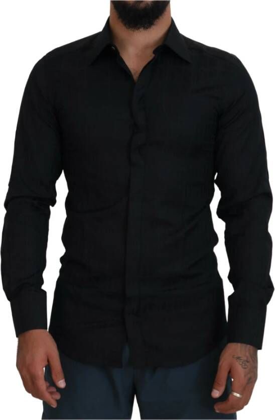 Dolce & Gabbana Zwarte Katoenen Lange Mouwen Jurk Overhemd Black Heren