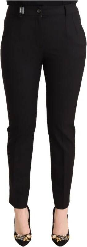 Dolce & Gabbana Black Mid Waist Skinny Trouser Wool Pants Zwart Dames