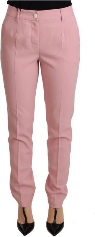 Dolce & Gabbana Pink Virgin Wool Stretch Tapered Trouser Pants Roze Dames
