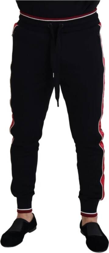 Dolce & Gabbana Zwarte joggingbroek met rode details Zwart Heren