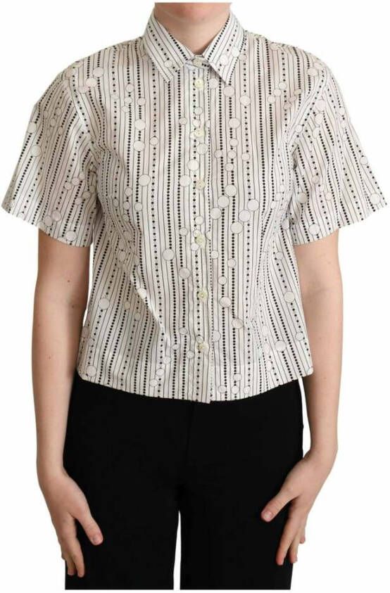 Dolce & Gabbana Circles Dots Collared Button Up Shirt Wit Dames