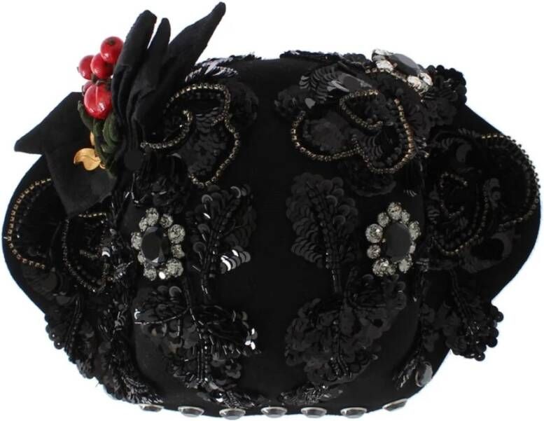 Dolce & Gabbana Cloche Hoed met Kersen en Kristallen Zwart Dames