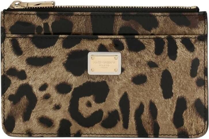 Dolce & Gabbana Clutch Tas met luipaardprint kaartsleuven en ritssluiting Brown Dames
