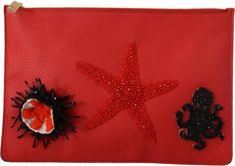 Dolce & Gabbana Rode Leren Starfish Clutch Schoudertas Red Dames