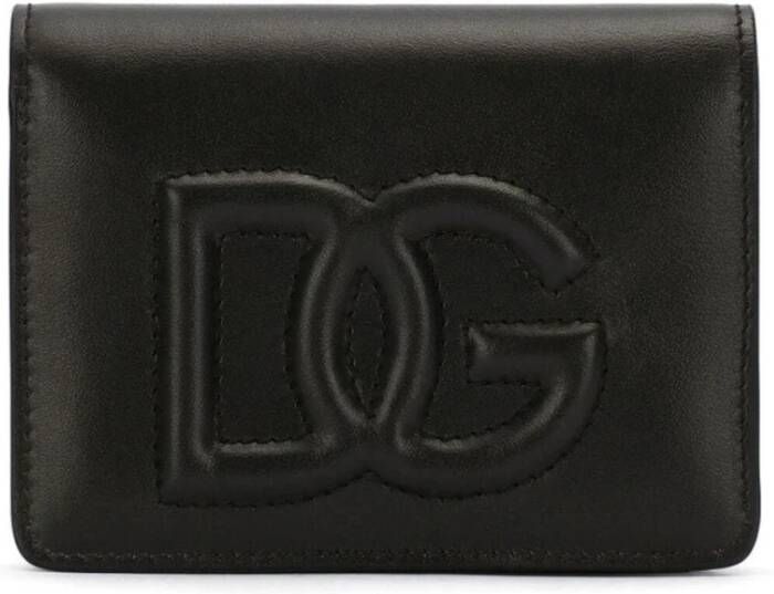 Dolce & Gabbana Zwarte leren damesportemonnee met gewatteerd monogramontwerp Zwart Dames