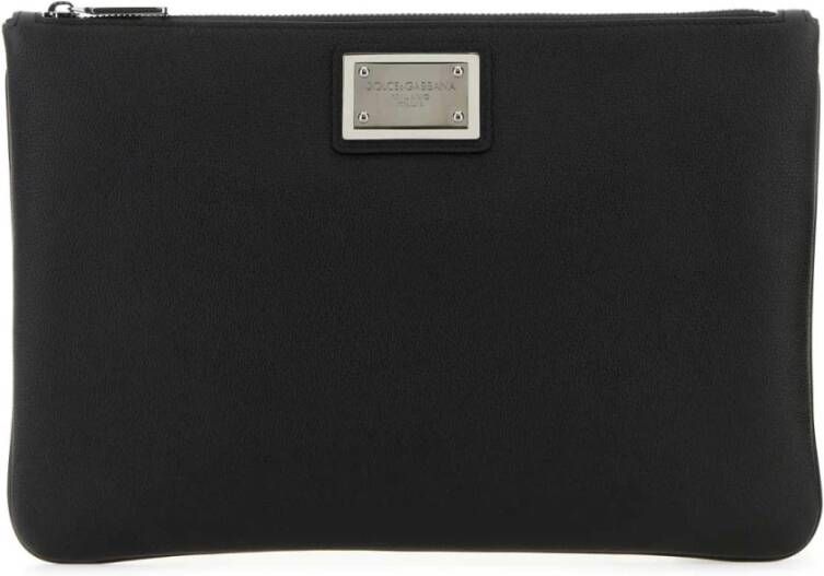 Dolce & Gabbana Zwarte Leren Nylon Pouch Black Heren