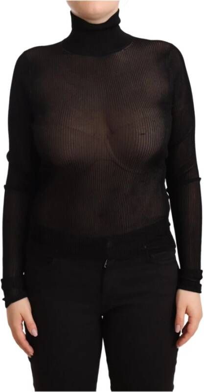Dolce & Gabbana Zwarte Doorschijnende Turtleneck Pullover Trui Black Dames