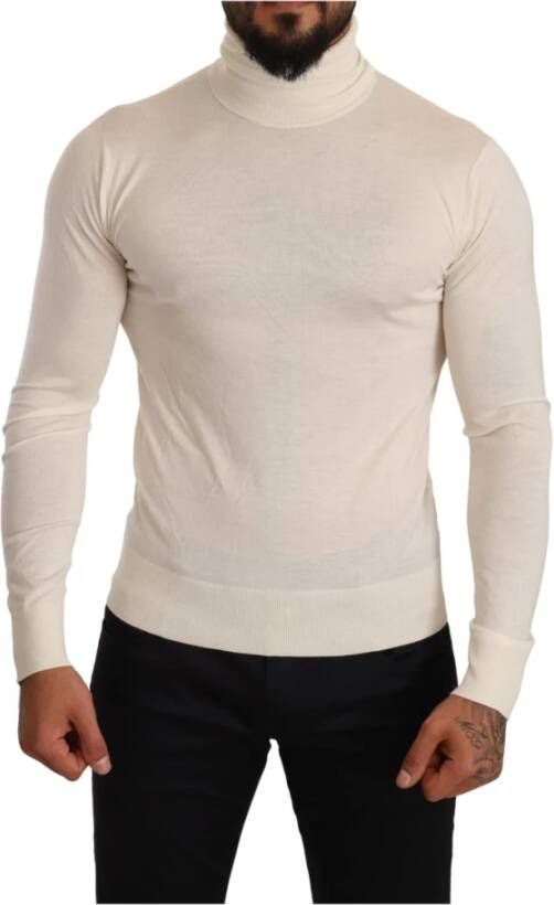 Dolce & Gabbana Cream Cashmere Turtleneck Pullover Sweater Beige Heren