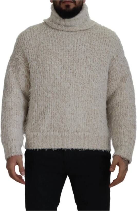 Dolce & Gabbana Cream Wool Knit Turtleneck Pullover Sweater Beige Heren