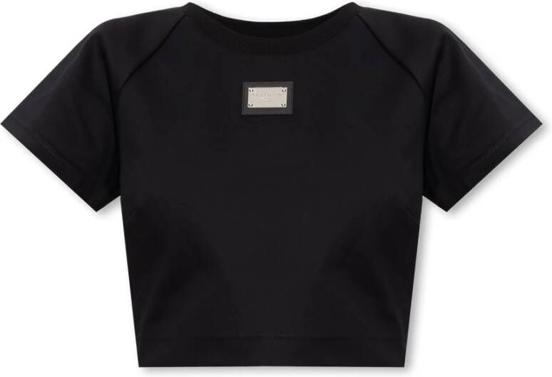 Dolce & Gabbana Crop T-shirt met applicatie Zwart Dames