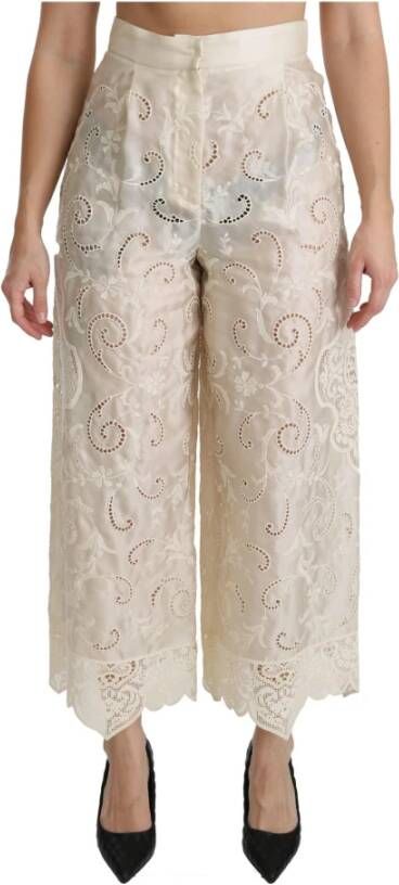 Dolce & Gabbana Lace High Taille Palazzo bijgesneden broek Beige Dames