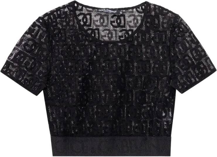 Dolce & Gabbana Cropped top with monogram Zwart Dames