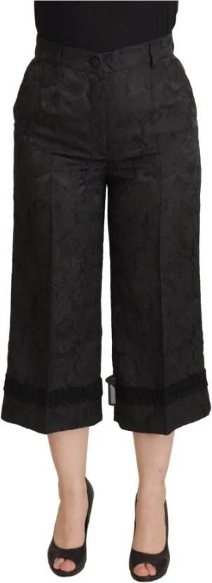 Dolce & Gabbana Zwarte brokaat cropped broek met hoge taille Black Dames