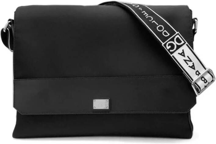 Dolce & Gabbana Zwarte Nylon Messenger Tas met Leren Details Black