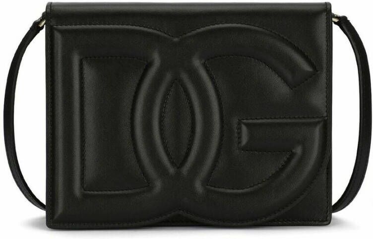 Dolce & Gabbana Maxi Logo Kalfsleren Schoudertas Magnetische Flap Black Dames