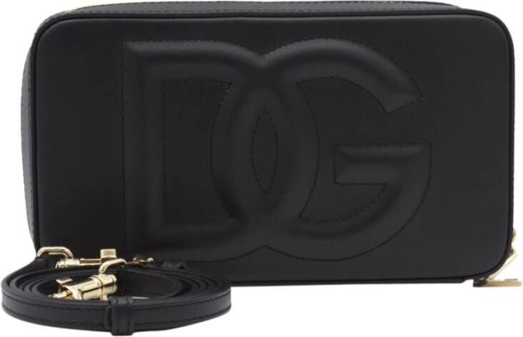 Dolce & Gabbana Logo Camera Crossbody Zwart Leer Black Dames