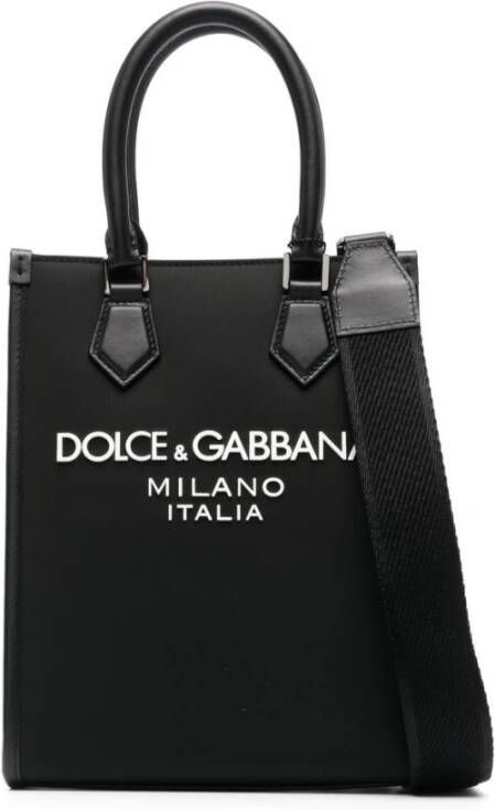 Dolce & Gabbana Logo-Print Tote Bag met Leren Afwerking Black Heren