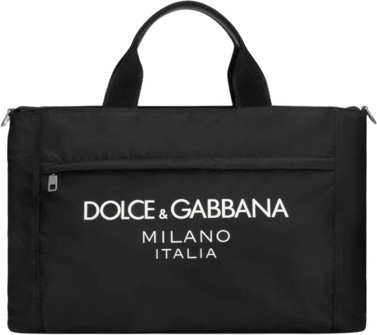 Dolce & Gabbana Zwarte technische stoffen tas met leren afwerking en logo print Black Heren