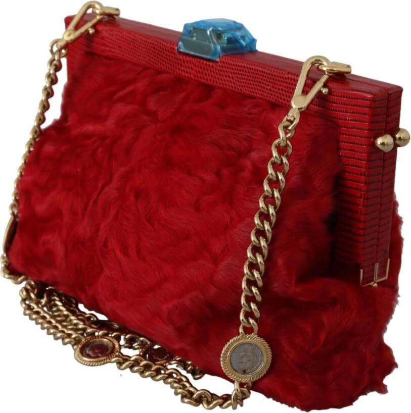 Dolce & Gabbana Rode Bont Brokaat Kristal Schouder Dames Vanda Tas Red Dames