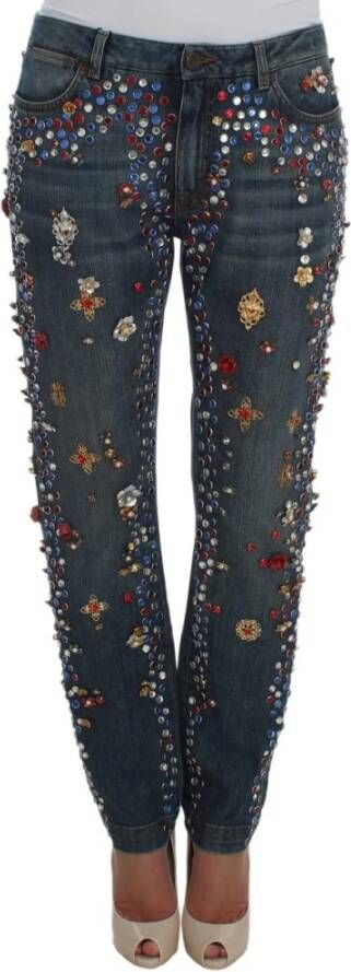 Dolce & Gabbana Crystal Roses hart verfraaide jeans Blauw Dames