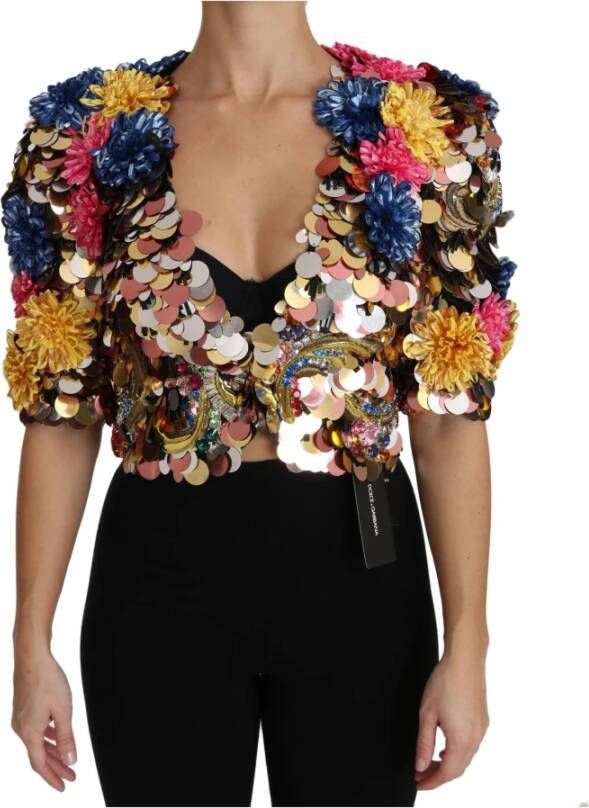Dolce & Gabbana Crystal Sequined Floral Jacket Coat Geel Dames
