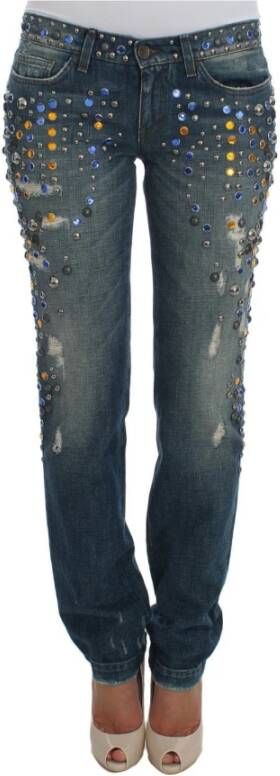 Dolce & Gabbana Crystal verfraaide Girly Slim Fit Jeans Blauw Dames