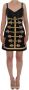 Dolce & Gabbana Zwarte Wol Stretch Gouden A-Lijn Jurk Black Dames - Thumbnail 1