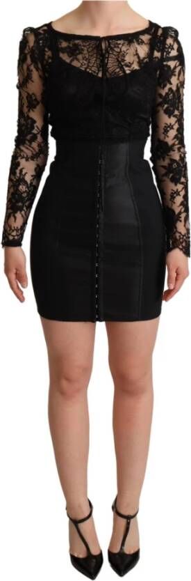Dolce & Gabbana Pre-owned Black Fitted Lace Top Bodycon Mini Dress Black Dames