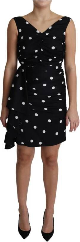 Dolce & Gabbana Zwarte geplooide mini-jurk met polkadots Black Dames