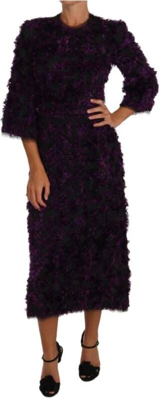 Dolce & Gabbana Pre-owned Purple Fringe Midi Sheath Dress Paars Dames