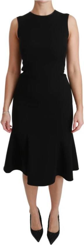 Dolce & Gabbana Black Fit Flare Wool Stretch Sheath Dress Zwart Dames