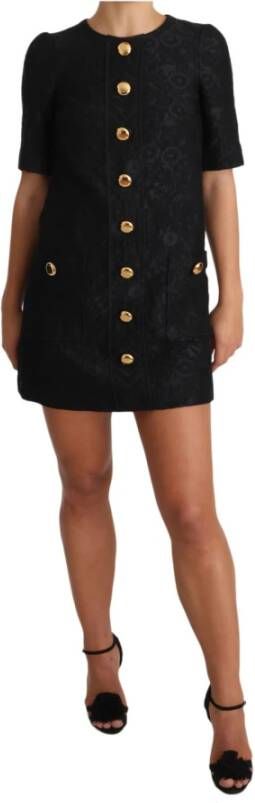 Dolce & Gabbana Zwarte knoopversierde jacquard mini-jurk Black Dames