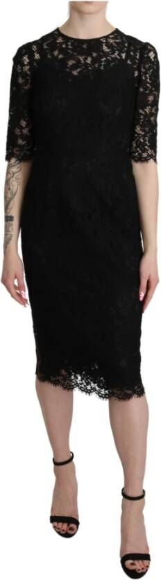 Dolce & Gabbana Zwarte bloemenkanten sheath jurk Black Dames