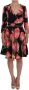 Dolce & Gabbana Black Pink Tulip Print Stretch Shift Dress Zwart Dames - Thumbnail 1