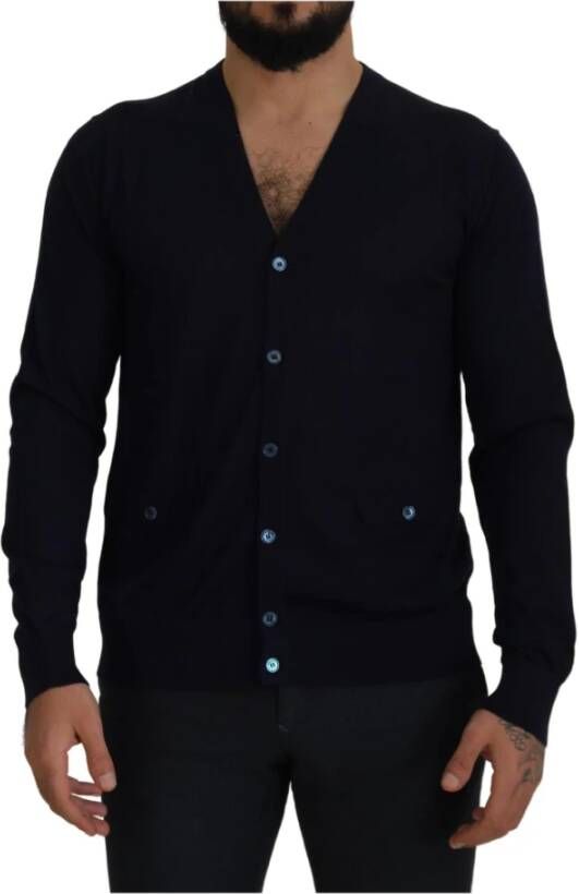 Dolce & Gabbana Dark Blue Cashmere Button Cardigan Sweater Blauw Heren