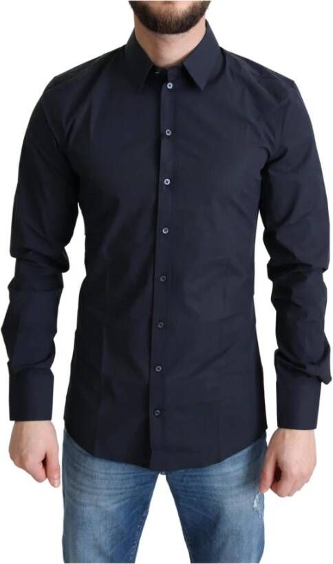 Dolce & Gabbana Donkerblauwe Katoenen Stretch Sicilia Overhemd Blue Heren