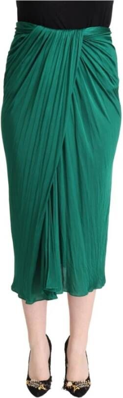 Dolce & Gabbana Dark Green High Waist Midi Pencil Cut Pleated Skirt Groen Dames